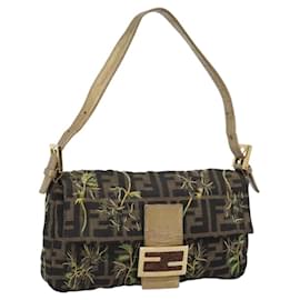 FENDI Zucca Canvas Mamma Baguette Shoulder Bag Black Gold Brown Auth 187451SM - Fendi