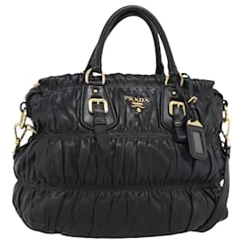 Borsa a Mano PRADA Gathered in Pelle 2way Nero Oro Auth 188842V