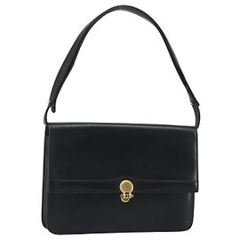 Borsa a Spalla Christian Dior in Pelle Nera e Oro Auth 188255