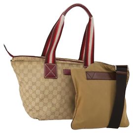 Salvatore Ferragamo Gucci GG Canvas Sherry Line Bag Nylon 2 Set Auth ar13970