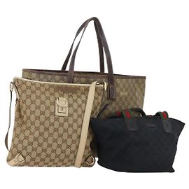 Borsa GUCCI GG Supreme GG Canvas Web Sherry Line 3 Set Beige Black Autentica bs35614