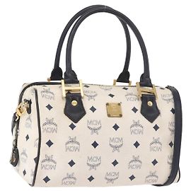 Borsa Boston MCM Vicetos Logogramma PVC Pelle 2way White Gold Auth 188869
