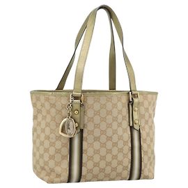 Borsa GUCCI GG Canvas Sherry Line Beige Oro 137396 Auth 186595