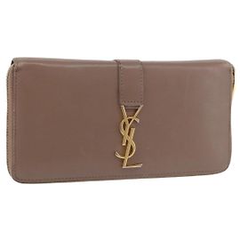 SAINT LAURENT Long Wallet Leather Brown Gold Auth bs35724