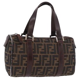Borsa a Mano FENDI Zucca Canvas Nero Marrone Auth 189065