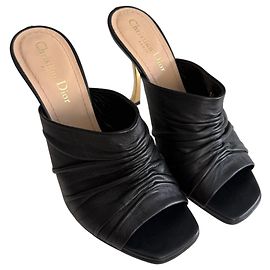 Christian Dior Mule-Heels aus schwarzem gerafftem Leder