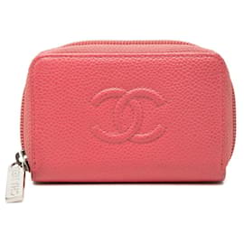 Portafoglio monete in pelle caviar rosa Chanel