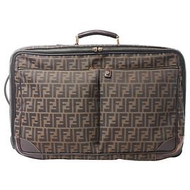 Borsa da viaggio Fendi in tela Zucca e pelle marrone