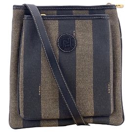Fendi Vintage Pequin Canvas Handtasche mit schwarzen Streifen und Tabakfarben