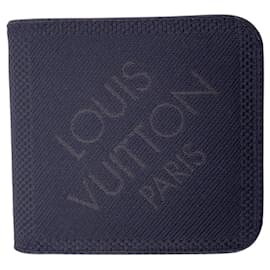 Louis Vuitton Cartera de doble pliegue en lona Damier Geant negra con monedero