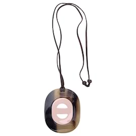 Hermes Paris Lacquered Buffalo Fidelio Necklace Oval Pendant Pink - Hermès