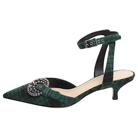 Dior Mules mit Kitten Heels in grün-schwarzem Tartan - Größe EU 35