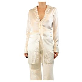 Bottega Veneta Camicetta in raso color crema con drappeggio frontale - taglia UK 10