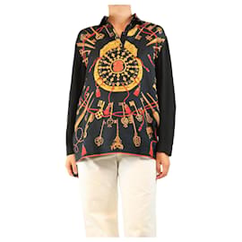 Top polo in seta stampata vintage nero - taglia L - Hermès