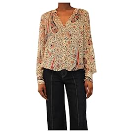 Blusa de gasa de seda color crema con estampado paisley - talla UK 8 - Veronica Beard