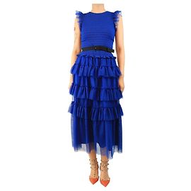 Autre Marque Maxikleid aus blauem Tüll mit Rüschen - Größe UK 8