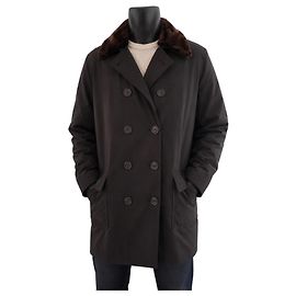Burberry Black Wool Double-Breasted Coat with Fur Collar