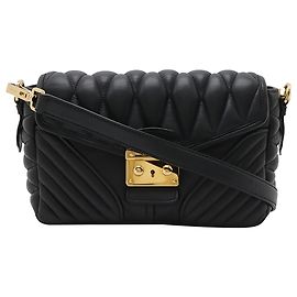 Borsa a tracolla biker in nappa trapuntata nera Miu Miu