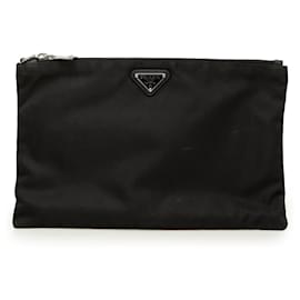 Clutch con zip in Tessuto nero Prada