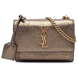 Saint Laurent Borsa a tracolla Monogram Sunset in pelle con stampa lizard metallizzata oro Small