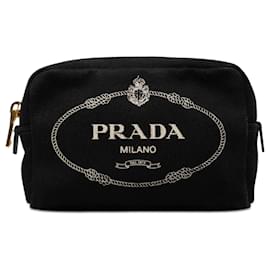 Pochette Prada in tela canapa nera con logo
