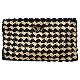 Prada Clutch aus schwarzem Raphia-Häkelmaterial