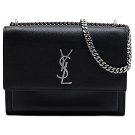 Saint Laurent Monogram Sunset Umhängetasche aus schwarzem, mittelgekörntem Kalbsleder