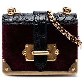 Borsa a tracolla Prada Velluto Cahier in velluto con bordatura in pelle micro croc embossata rossa