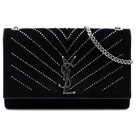 Borsa a tracolla Kate Monogram in scamosciato nero e cristalli Saint Laurent