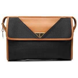 Clutch in tela rivestita con bordi in pelle nera Saint Laurent