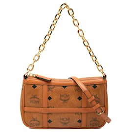 MCM Borsa Delmy in tela rivestita Visetos marrone Mini con catena