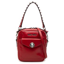 Miu Miu Red Vitello Soft Kamera Tasche mit Solitaire-Kristallbesatz