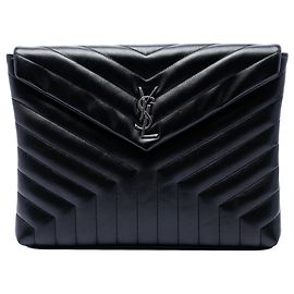 Clutch Document LouLou Monogramma in pelle di vitello matelassé nera Saint Laurent