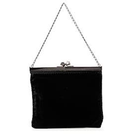 Borsa con chiusura a scatto Tulip Kisslock in velluto nero ricamato Prada