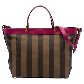 Borsa Fendi in tela Pequin marrone grande