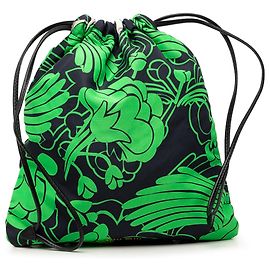 Pochette con coulisse Miu Miu in tela nera con stampa floreale botanica