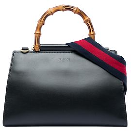 Borsa Nymphaea in pelle di vitello nera e bambù con web Gucci, piccola