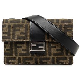 Pochette Baguette Convertible in Tela Zucca Marrone Fendi