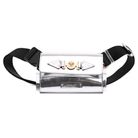 Versace La Medusa Biggie Gürteltasche aus silberfarbenem Metallic-Kalbsleder