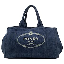 Borsa Prada Blue Large Denim Canapa Logo
