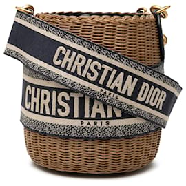 Borsa a secchiello in vimini Dior Brown Oblique