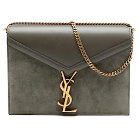 Bolsa Saint Laurent Cassandra com fecho de monograma em camurça marrom e pele de vitelo