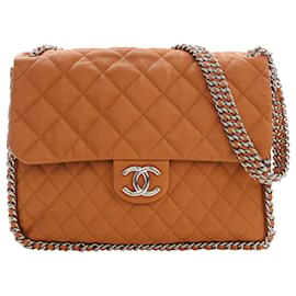 Chanel Maxi Quilted Washed Lambskin Marrone Chain Around Flap