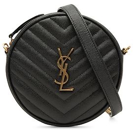 Borsa camera in vinile nero grain de poudre con motivo chevron Saint Laurent