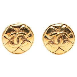 Orecchini a clip rotondi Chanel Gold CC placcati oro trapuntati