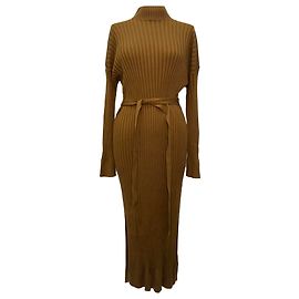 Vestido midi de manga larga de punto acanalado Proenza Schouler en seda marrón
