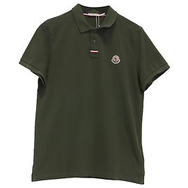 Polo de piqué de algodón con parche del logotipo Moncler, verde, en algodón