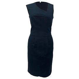 Vestido midi Balenciaga con escote asimétrico en algodón azul marino