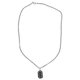 David Yurman Box Chain Halskette mit Streamline Pavé Amulett aus schwarzen Diamanten in Silbermetall