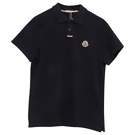 Polo de piqué de algodón con parche del logotipo Moncler, azul marino